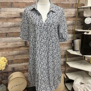 Chicos Grey & White Coral Print Dress 0